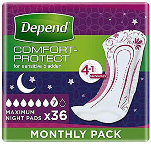 depend-maximum-overnight-incontinence-pads-for-women-36-pads | Elderly ...