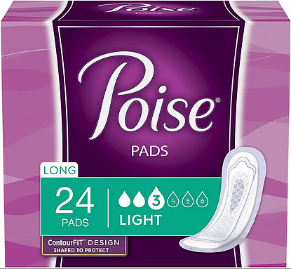 Poise Incontinence Pads for Women, Light Absorbency, Long Length